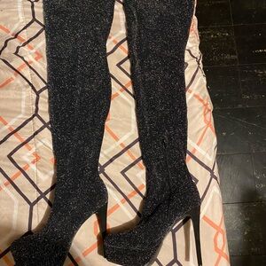 Elegant Black Glitter Over-the-Knee Boots